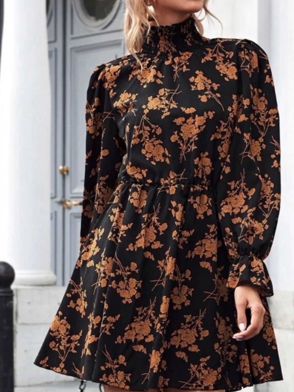 Shein Mock Neck Floral Mini Dress